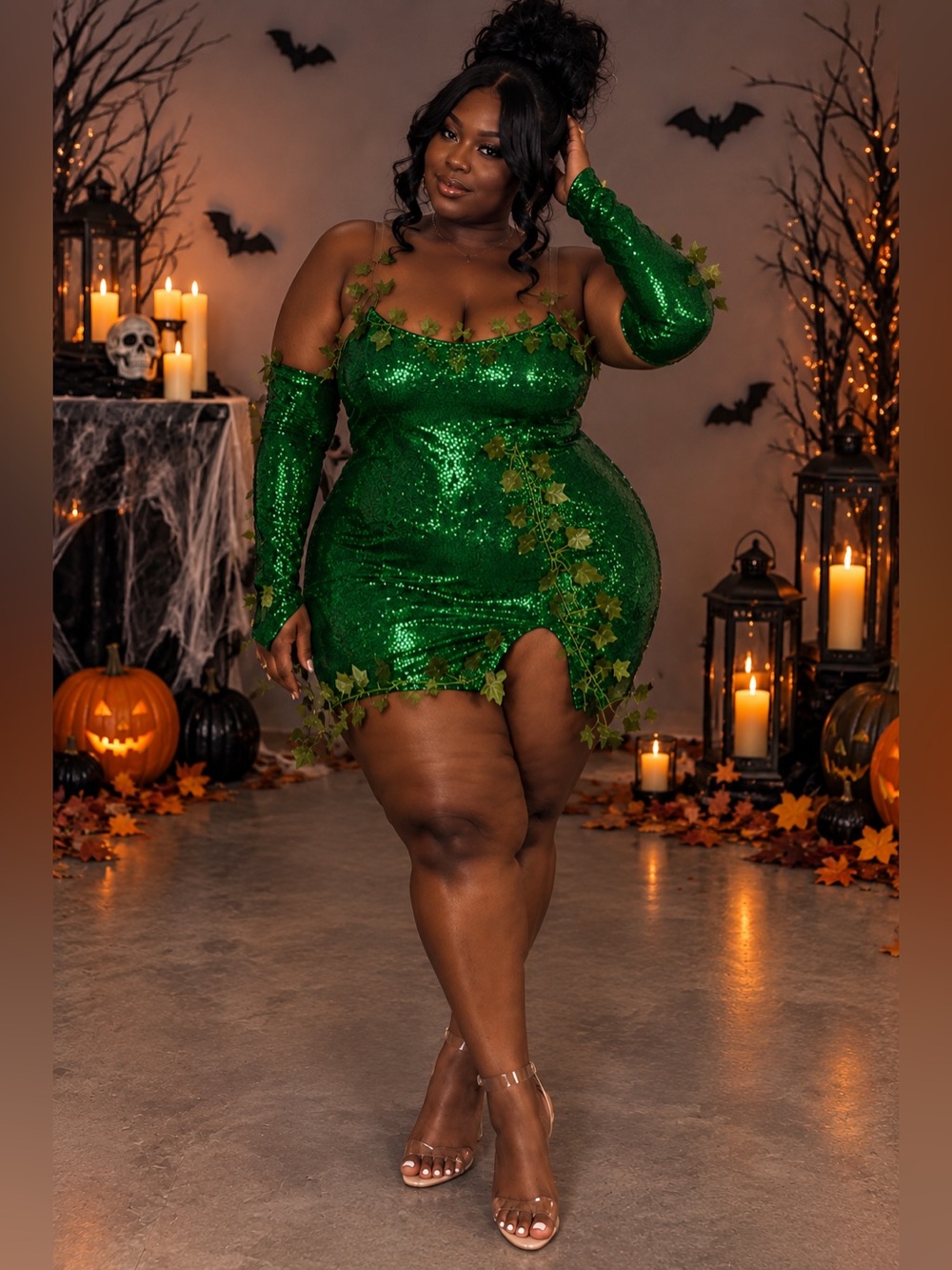 Xpluswear Plus Size Green Sequin Poison Ivy Costume NWT